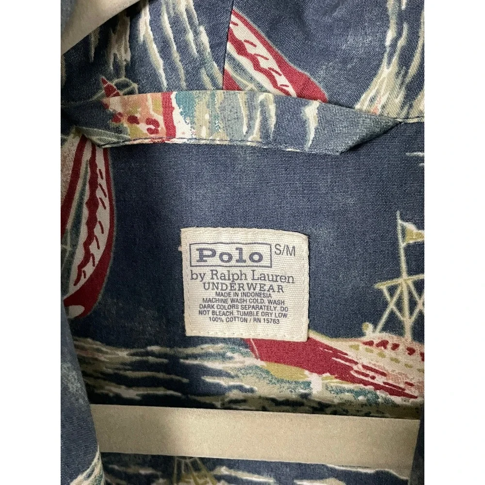 Polo Ralph Lauren‎ 90s Y2K Mens Robe Blue Boat Yacht Print Cotton S/M Nautical
